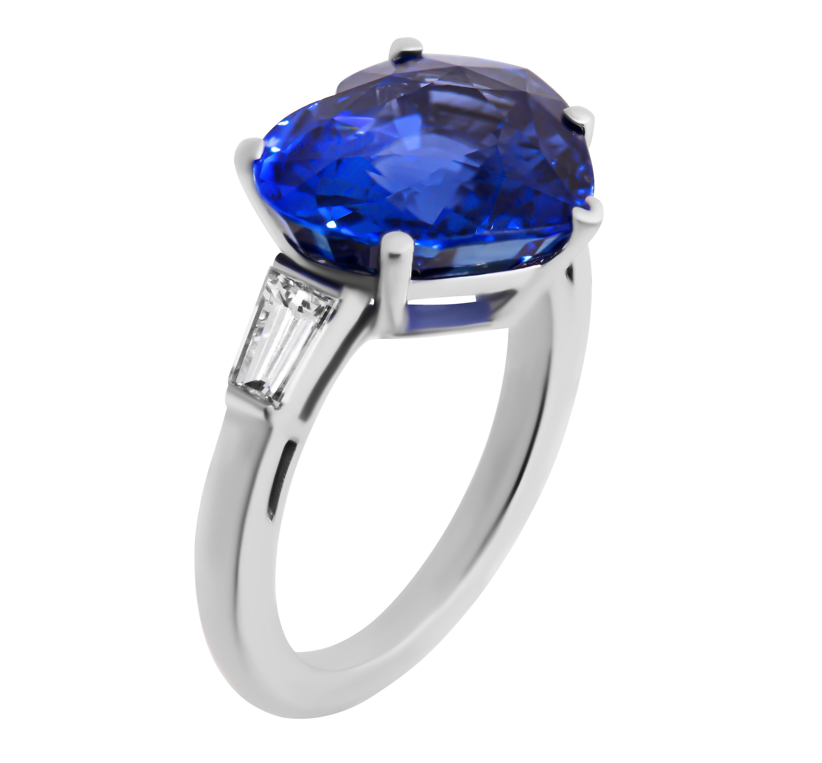 3 Stone Ring for 9.76ct Blue Heart Shape Sapphire
Certified by GRS GemResearch Swiss Lab
Rep. #GR2014-097039
2 side stones 0.20ct Each Baguettes
size 6