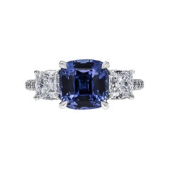 3-Stone Ring with 3.59 Carat Blue Sapphire