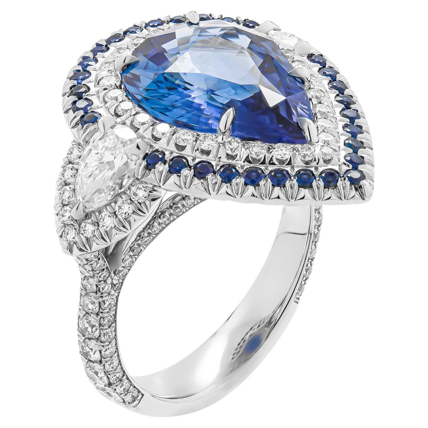 GIA Certified 3-Stone Ring with 5.04 Carat Sapphire Pear Shape For Sale