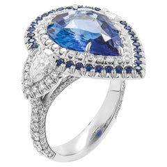 GIA Certified 3-Stone Ring with 5.04 Carat Sapphire Pear Shape