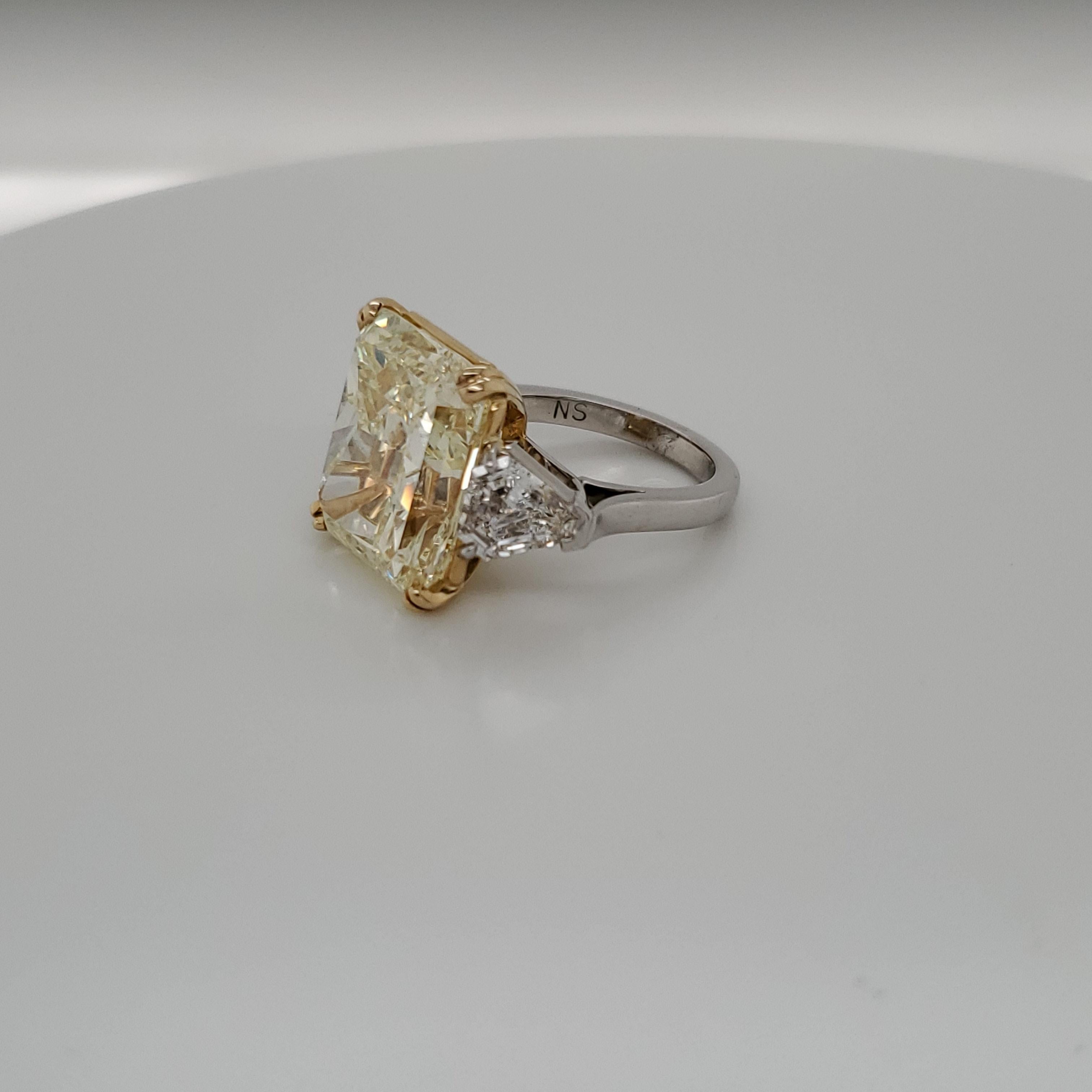 Radiant Cut 3-Stone Ring with GIA Certified 16.95 Carat Fancy Yellow SI1 Center Diamond For Sale