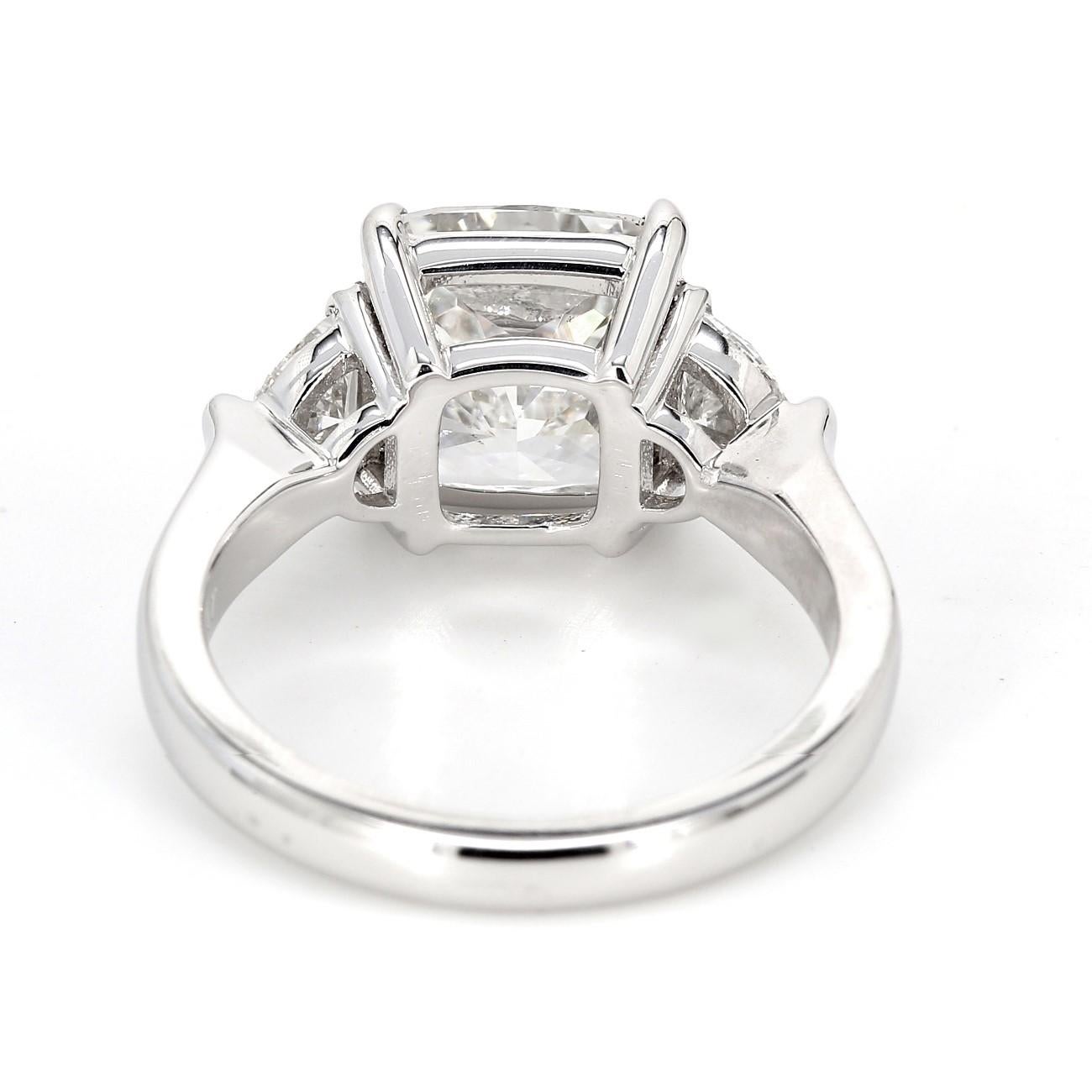 Cushion Cut 3-stone Ring with GIA G/VS2 Cushion Center and Half Moon Sides. D4.32ct.t.w. For Sale
