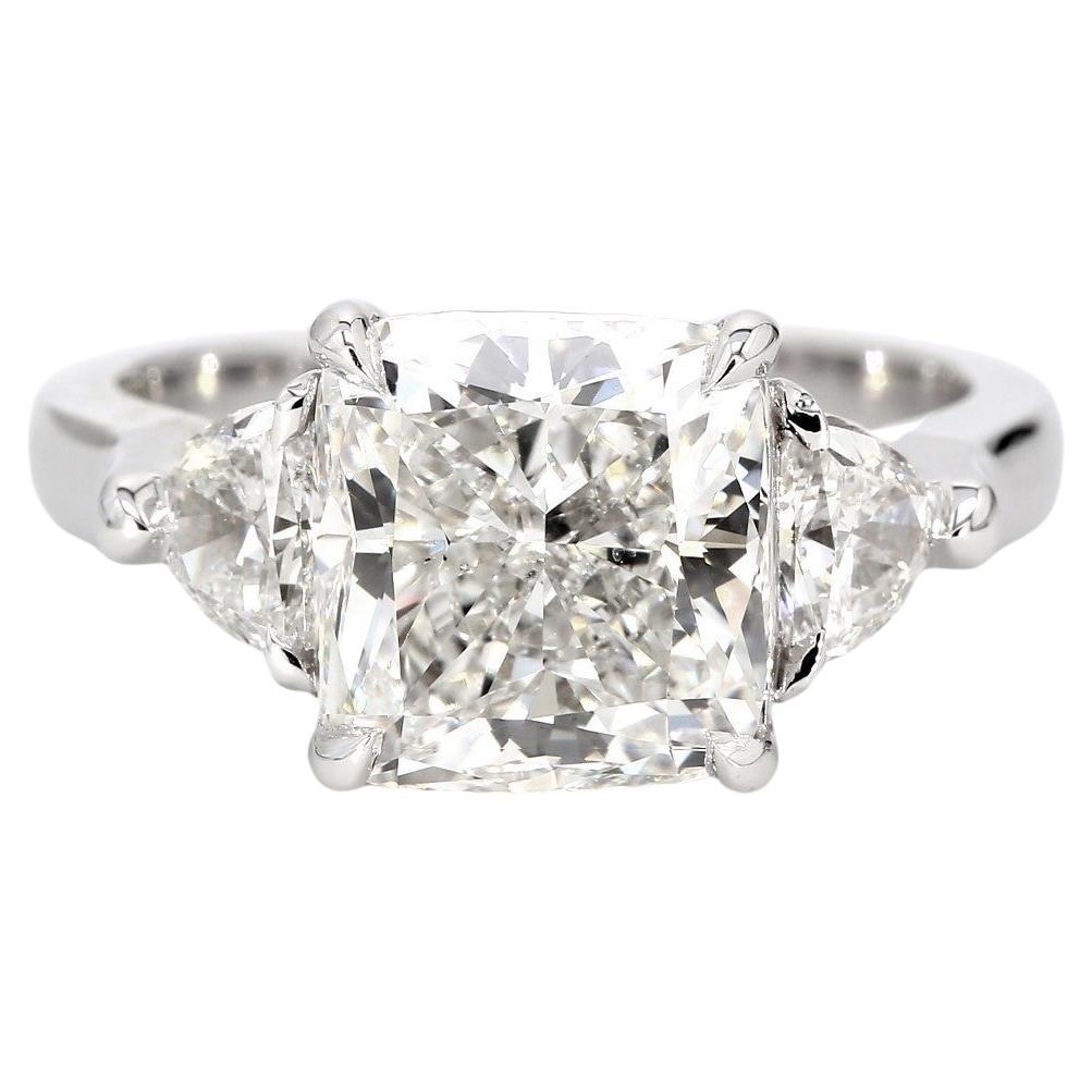 3-stone Ring with GIA G/VS2 Cushion Center and Half Moon Sides. D4.32ct.t.w. For Sale