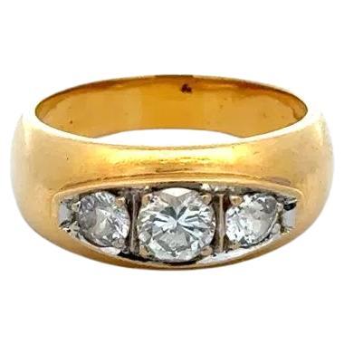 3 Stone Round Brilliant Cut Diamond Men’s Trilogy Vintage Gold Band Ring