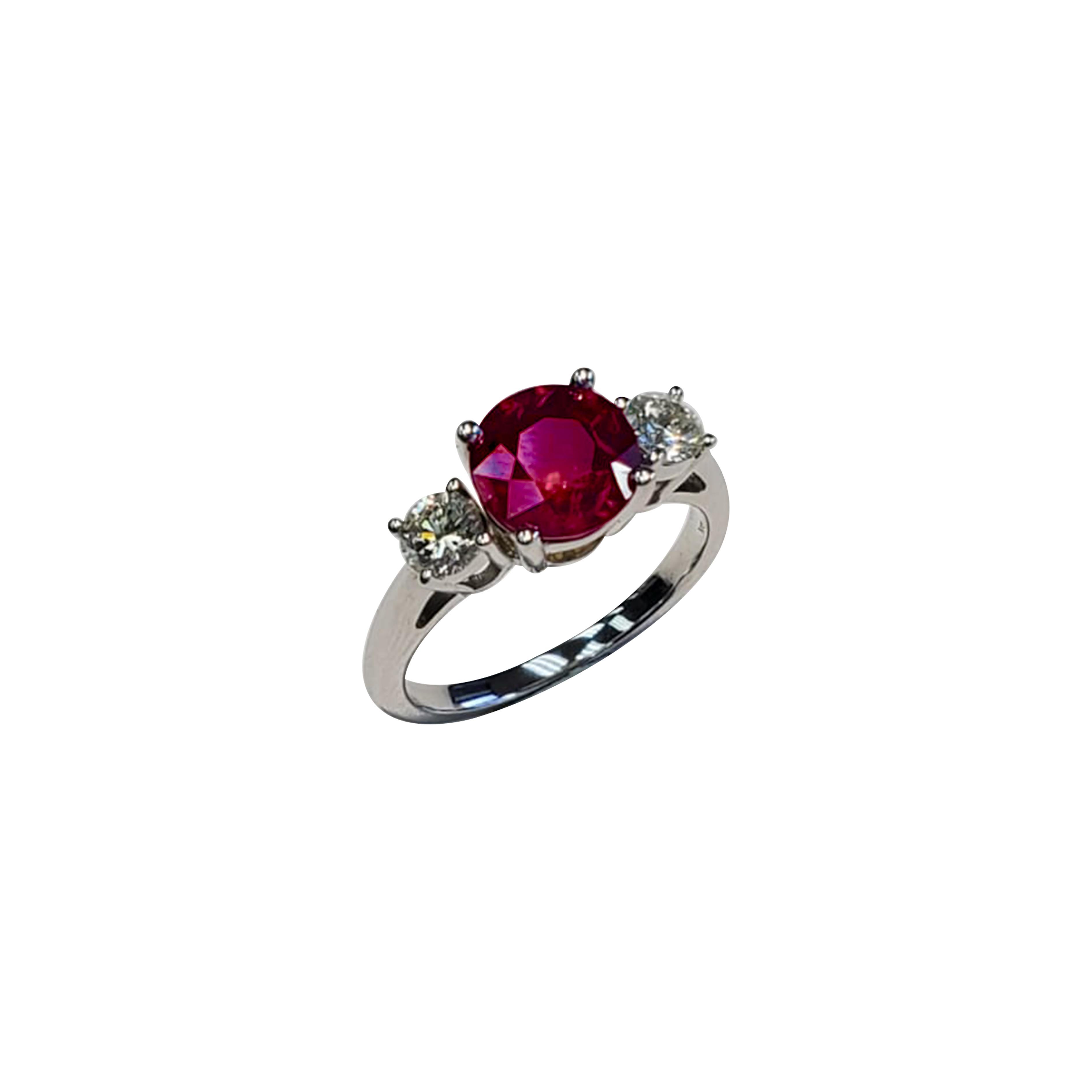 Round Cut 3 Stone Round Ruby Fashion Ring with White Diamonds