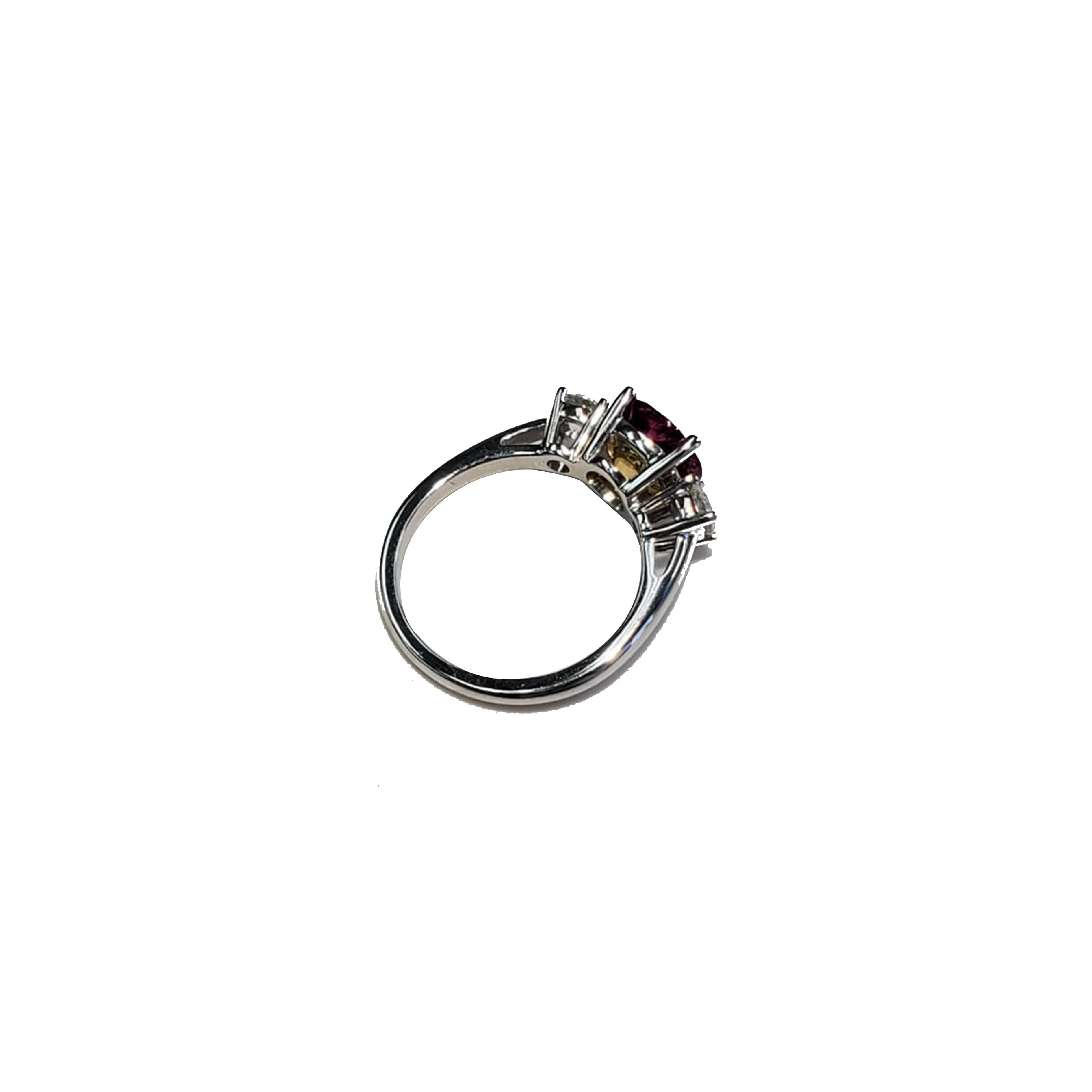 3 Stone Round Ruby Fashion Ring with White Diamonds In New Condition In Great Neck, NY