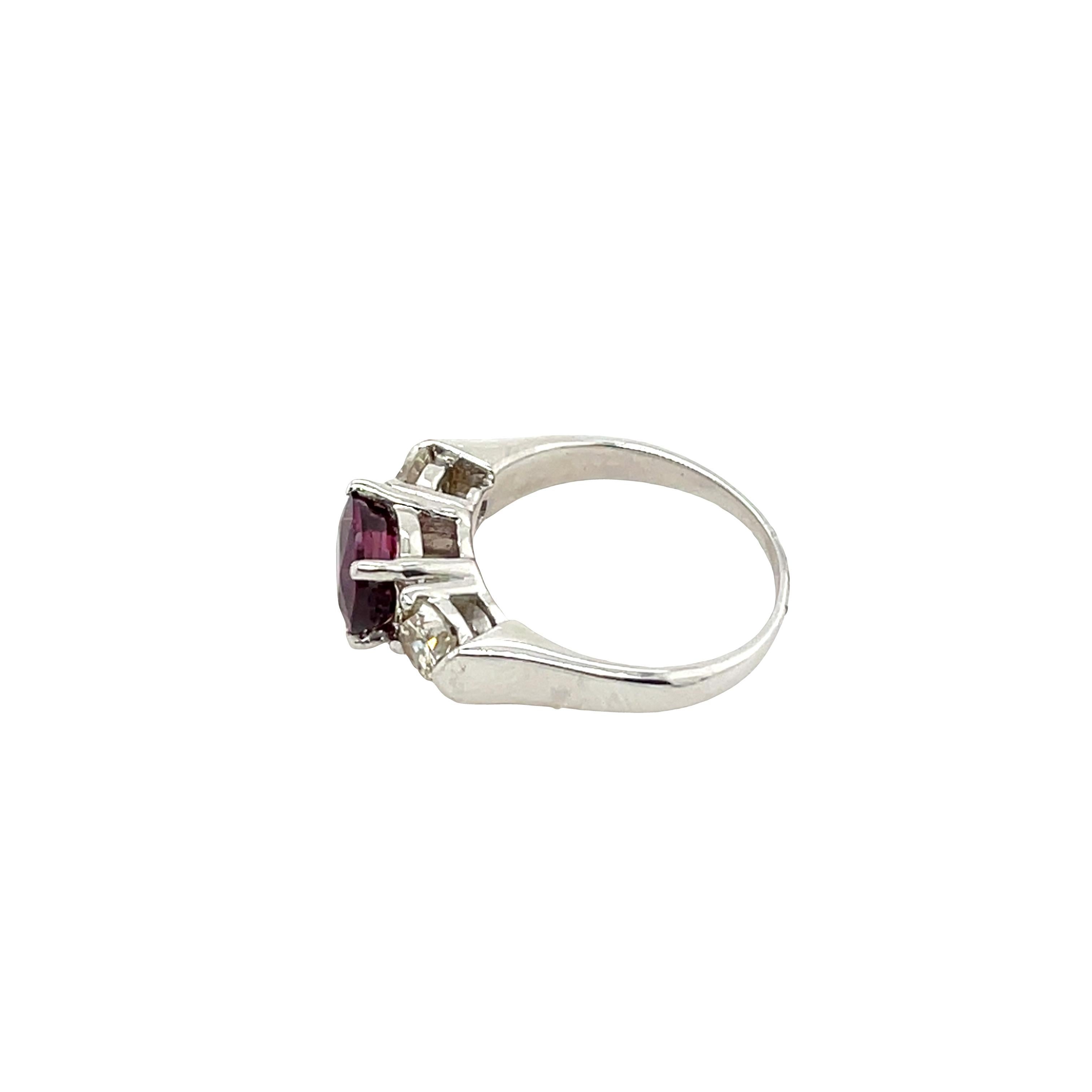 Oval Cut 3 Stone Ruby and Diamond Ring Set in 14ct White Gold For Sale