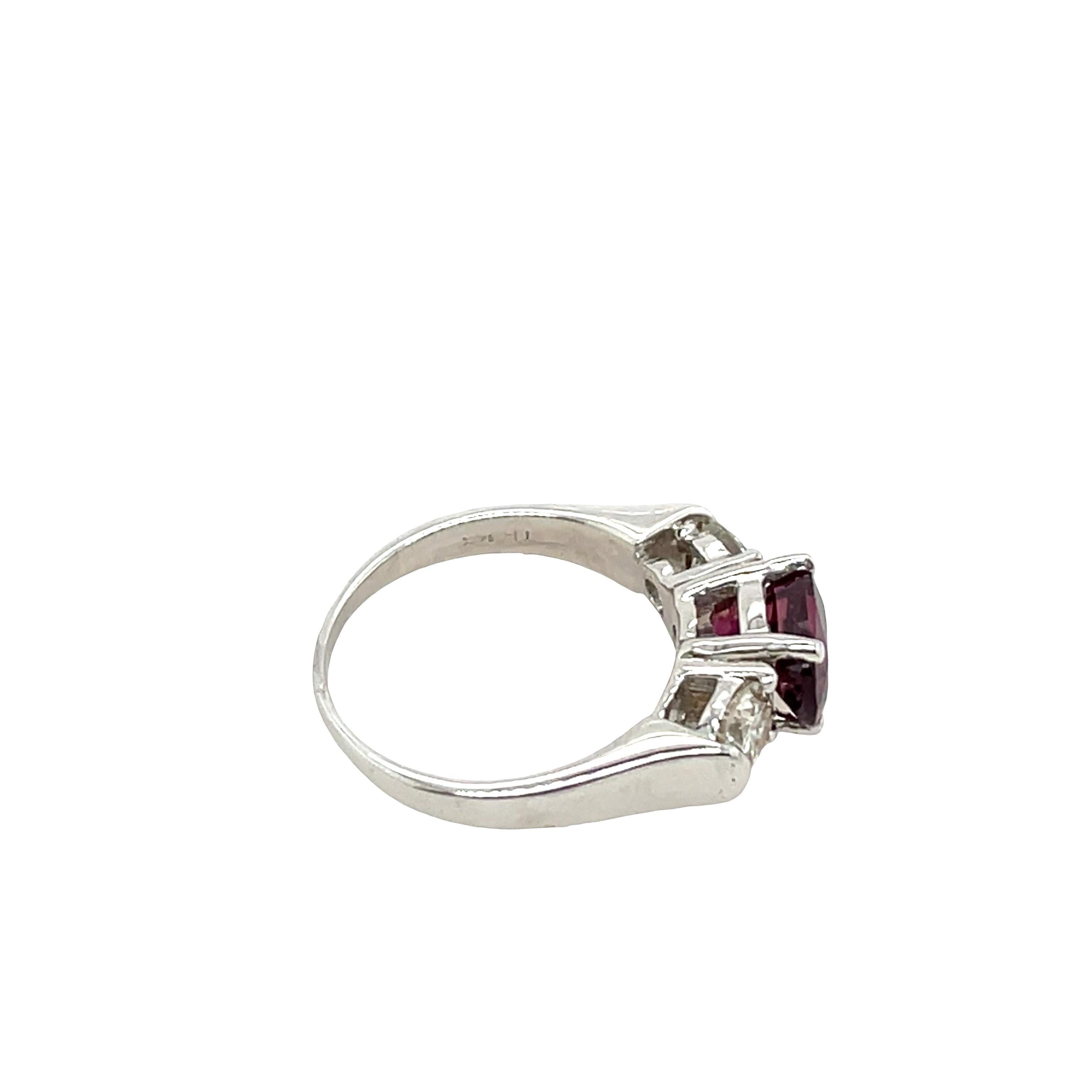 Women's 3 Stone Ruby and Diamond Ring Set in 14ct White Gold For Sale