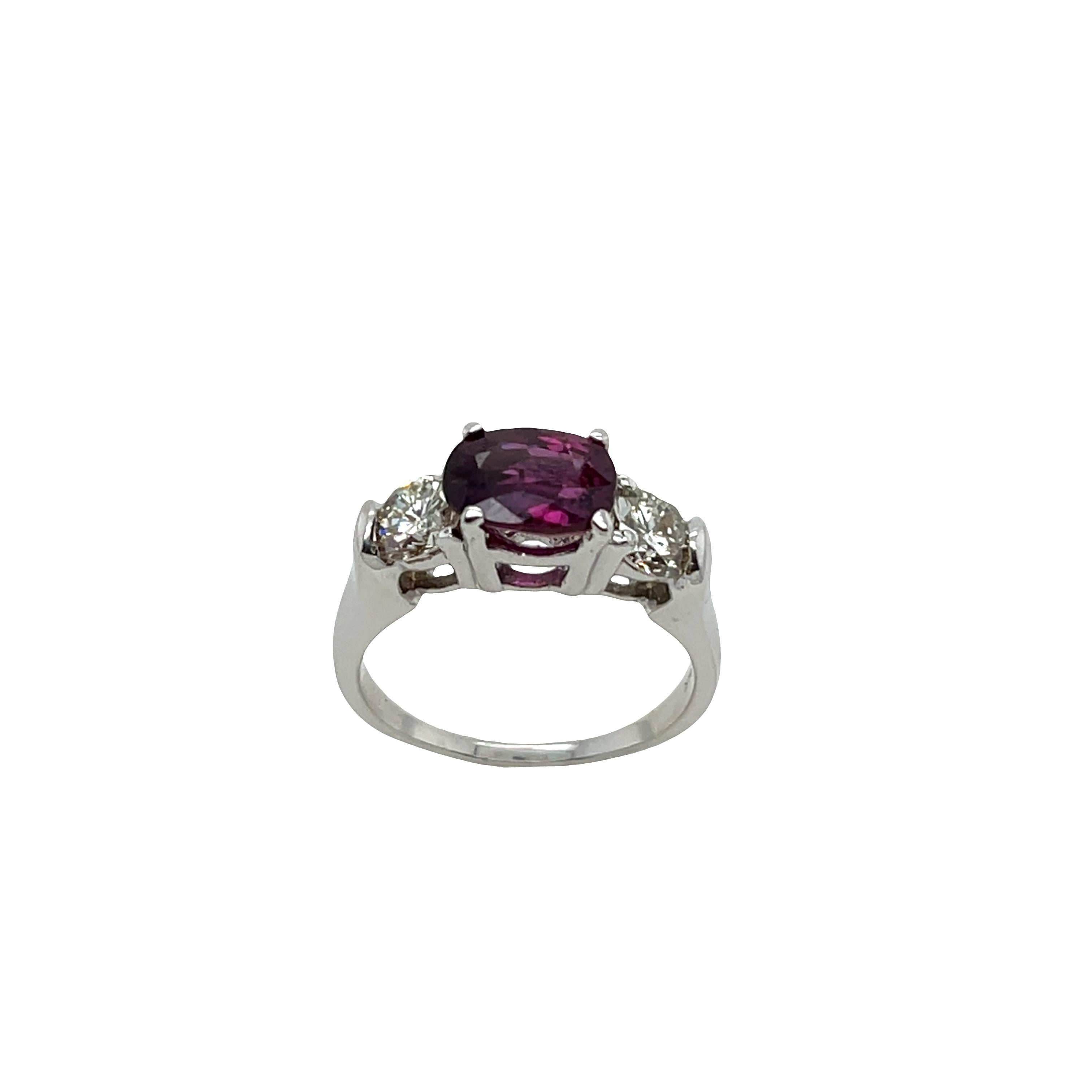 3 Stone Ruby and Diamond Ring Set in 14ct White Gold For Sale 1