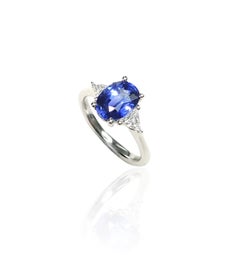 3 Stone Sapphire and Trillion Cut Diamond Ring