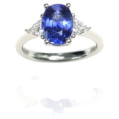 3 Stone Sapphire and Trillion Cut Diamond Ring