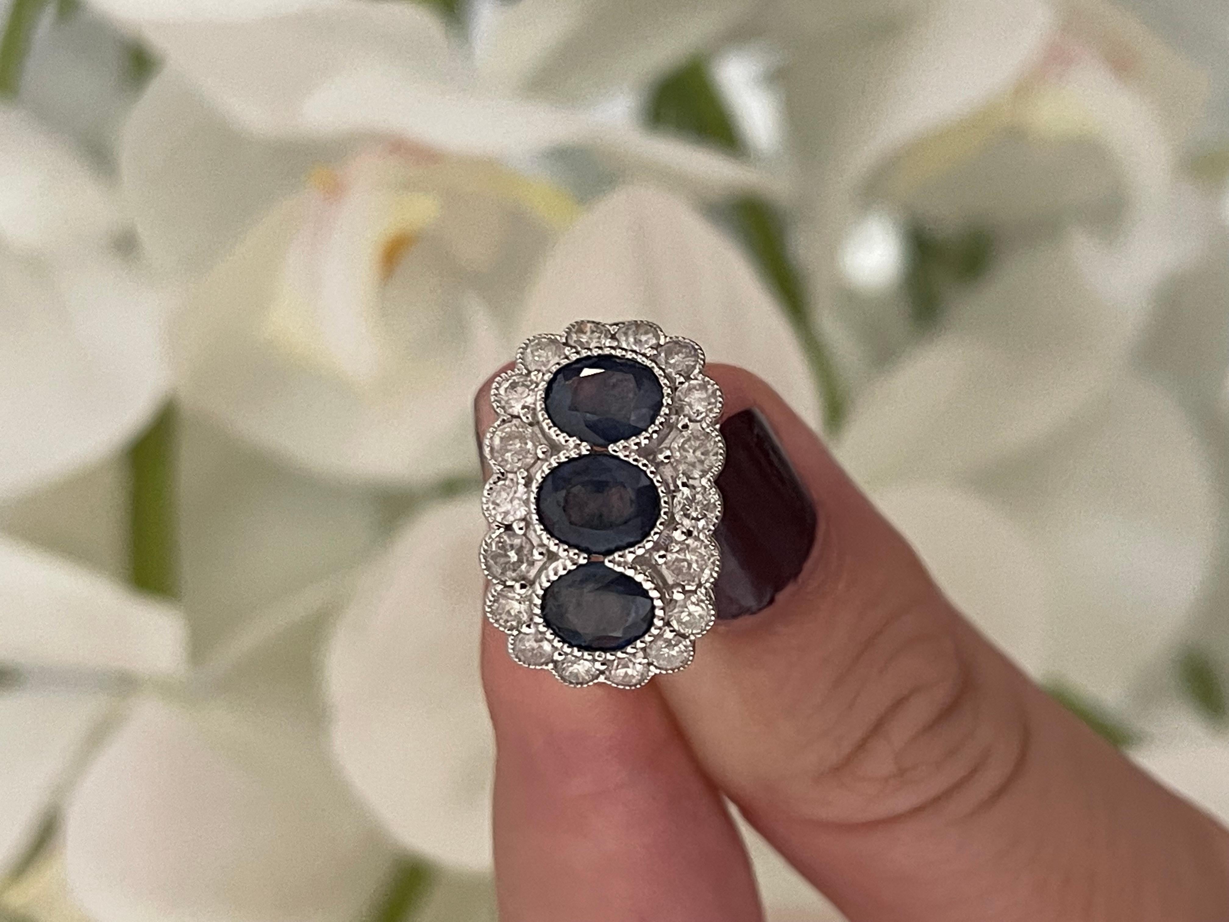 3 Stone Sapphire & Diamond Art Deco Style Ring In New Condition For Sale In RIVERVIEW, AU