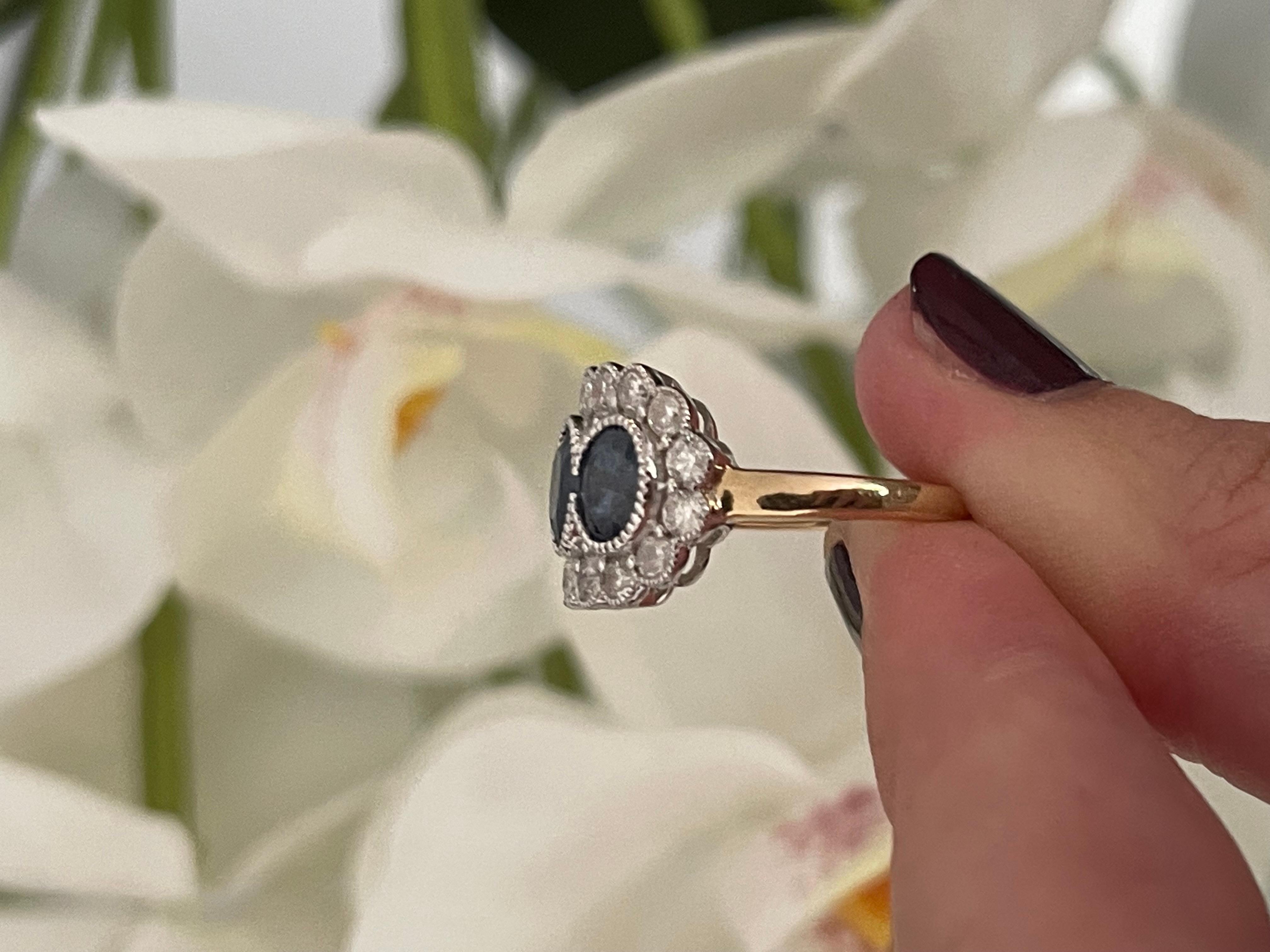 Women's 3 Stone Sapphire & Diamond Art Deco Style Ring For Sale