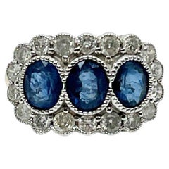 3 Stone Sapphire & Diamond Art Deco Style Ring