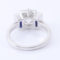 18K Gold 2 Carat Natural Diamond and Sapphire Modern Style Engagement Ring