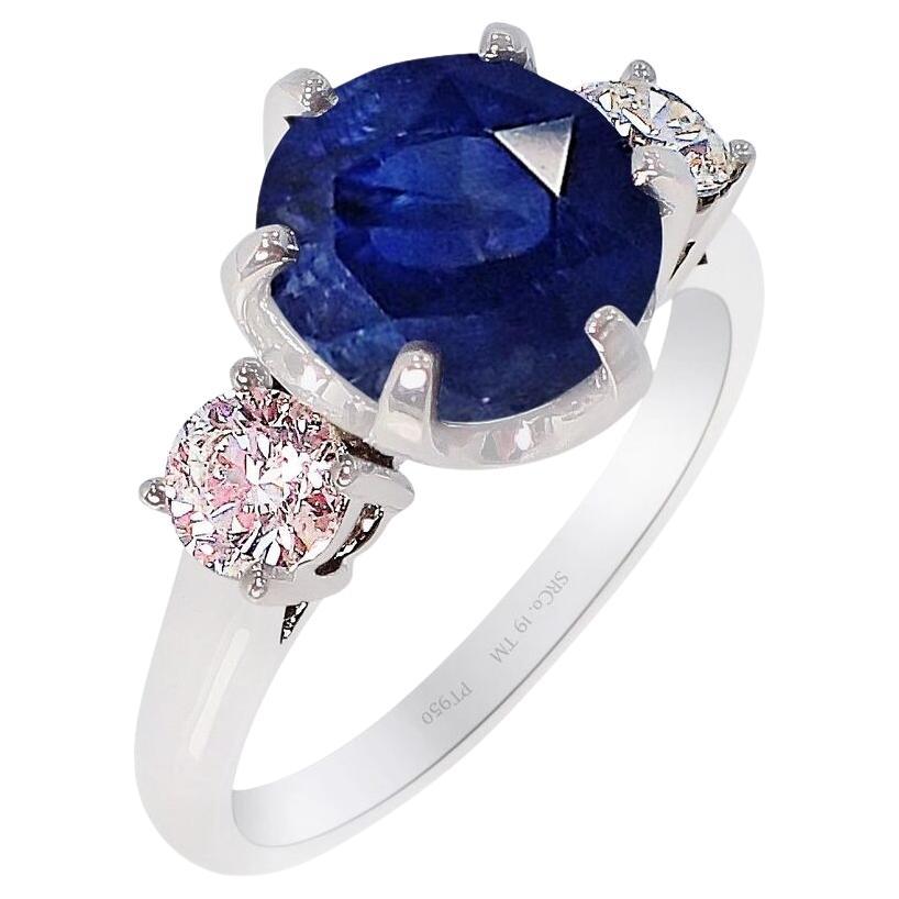 3 Stone Sapphire Platinum Ring, 3.50ct Unheated Ceylon Sapphire GIA Certified For Sale