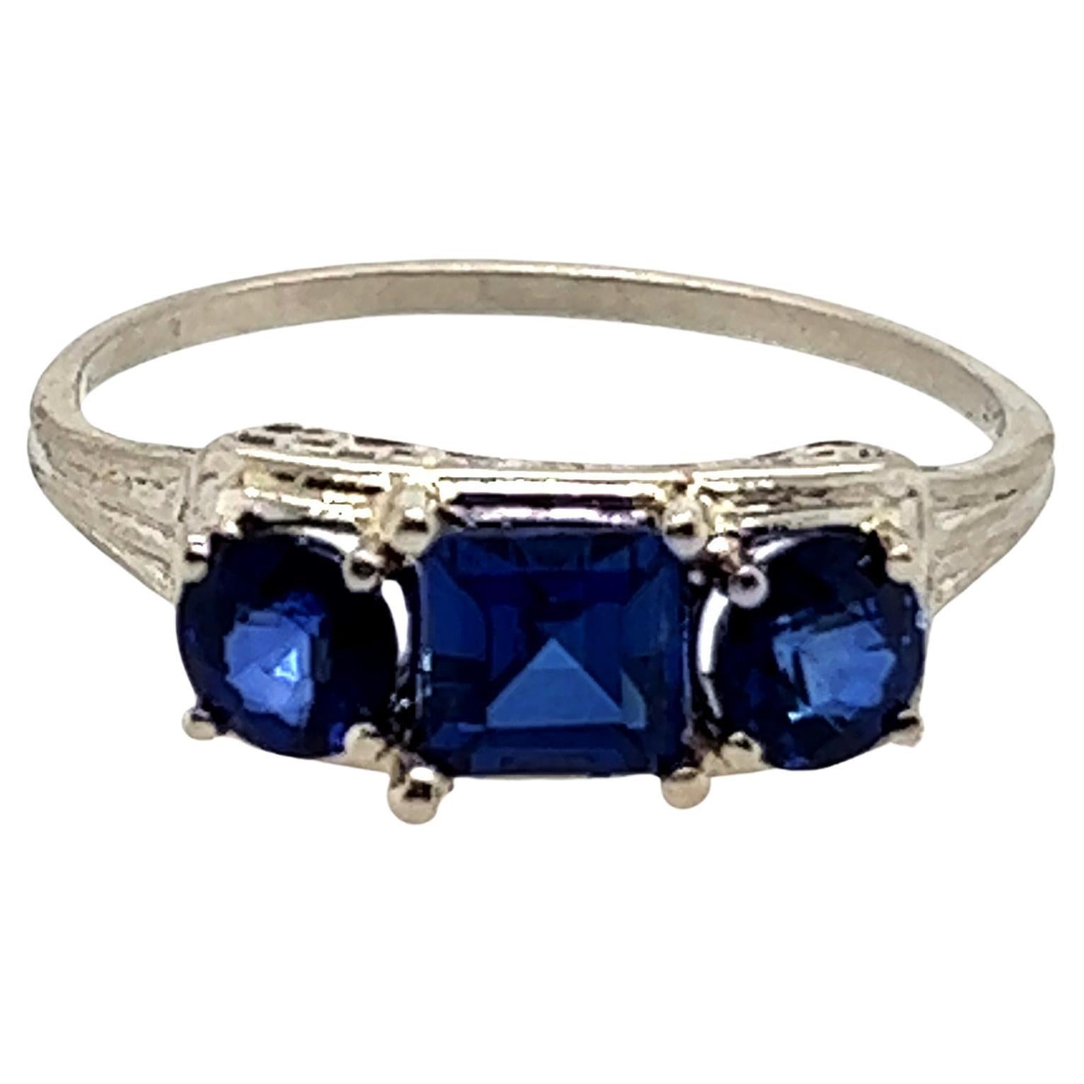 Edwardian 3 Stone Sapphire Ring 2.10ct Asscher/Round Cut Original 1900's Plat