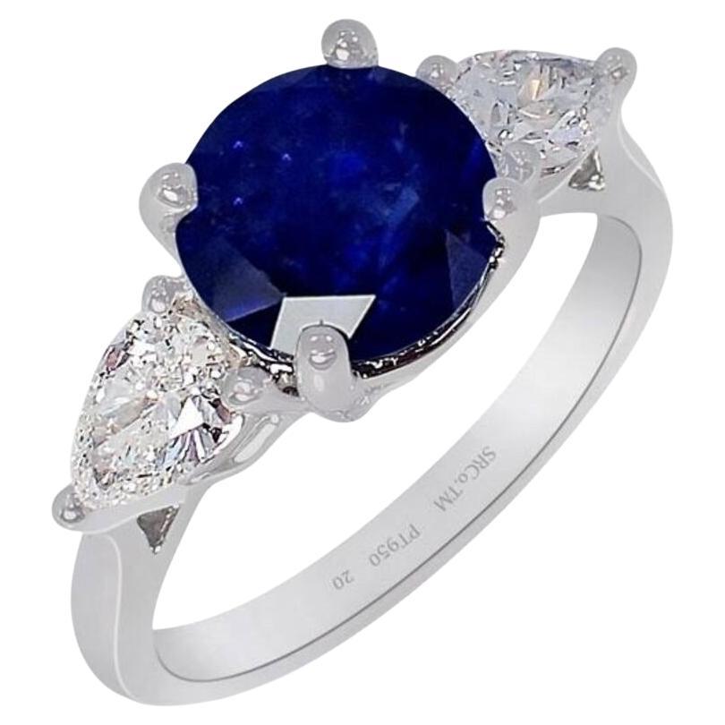 3 Stone Sapphire Ring, 3.05ct Natural Ceylon Sapphire PT 950 GIA Certified x 3 For Sale