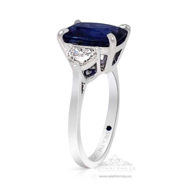 3 Stone Sapphire Ring, 3.79 Carat Royal Blue Natural Sapphire GIA Certified  For Sale 1