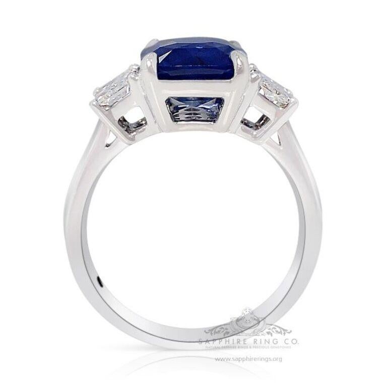 Cushion Cut 3 Stone Sapphire Ring, 4.41 Carat Unheated Ceylon Sapphire GIA Certified x 3