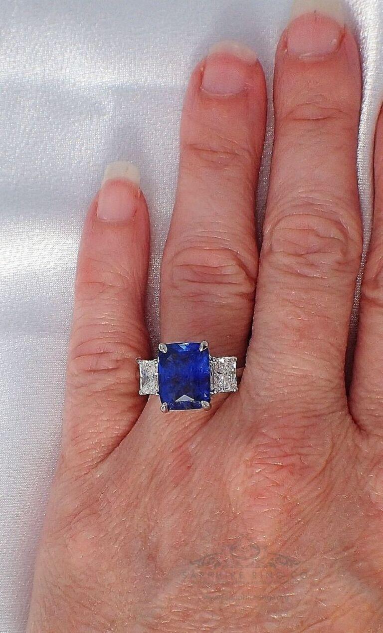 3 Stone Sapphire Ring, 4.41 Carat Unheated Ceylon Sapphire GIA Certified x 3 1