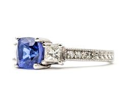 3-Stone Tanzanite & Diamond Milgrain Ring in 14k White Gold