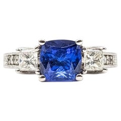 3-Stone Tanzanite & Diamond Milgrain Ring in 14k White Gold