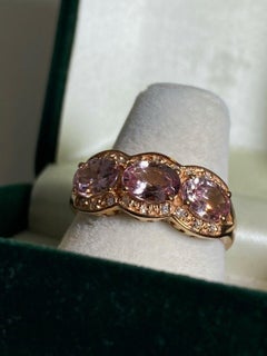 3-Stone Three Stone "Trilogy" Pink Spinel & Diamond Dress Ring in 9K Rose Gold