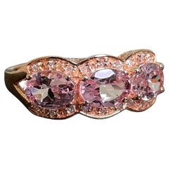 Retro 3-Stone Three Stone "Trilogy" Pink Spinel & Diamond Dress Ring in 9K Rose Gold