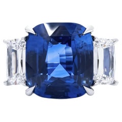 3 Stone with Blue Cushion Cut Sapphire 