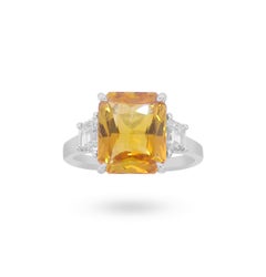 3 Stone Yellow Sapphire Ring w/Trapezoid Diamonds
