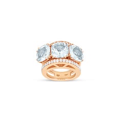 3 Stones Aquamarine Trilogy Cocktail Big Fashion Ring in 18K Rose Gold