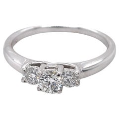 3 Stones engagement ring, 0.5ct diamonds ring, 14K white gold, Magicglo Jewelry