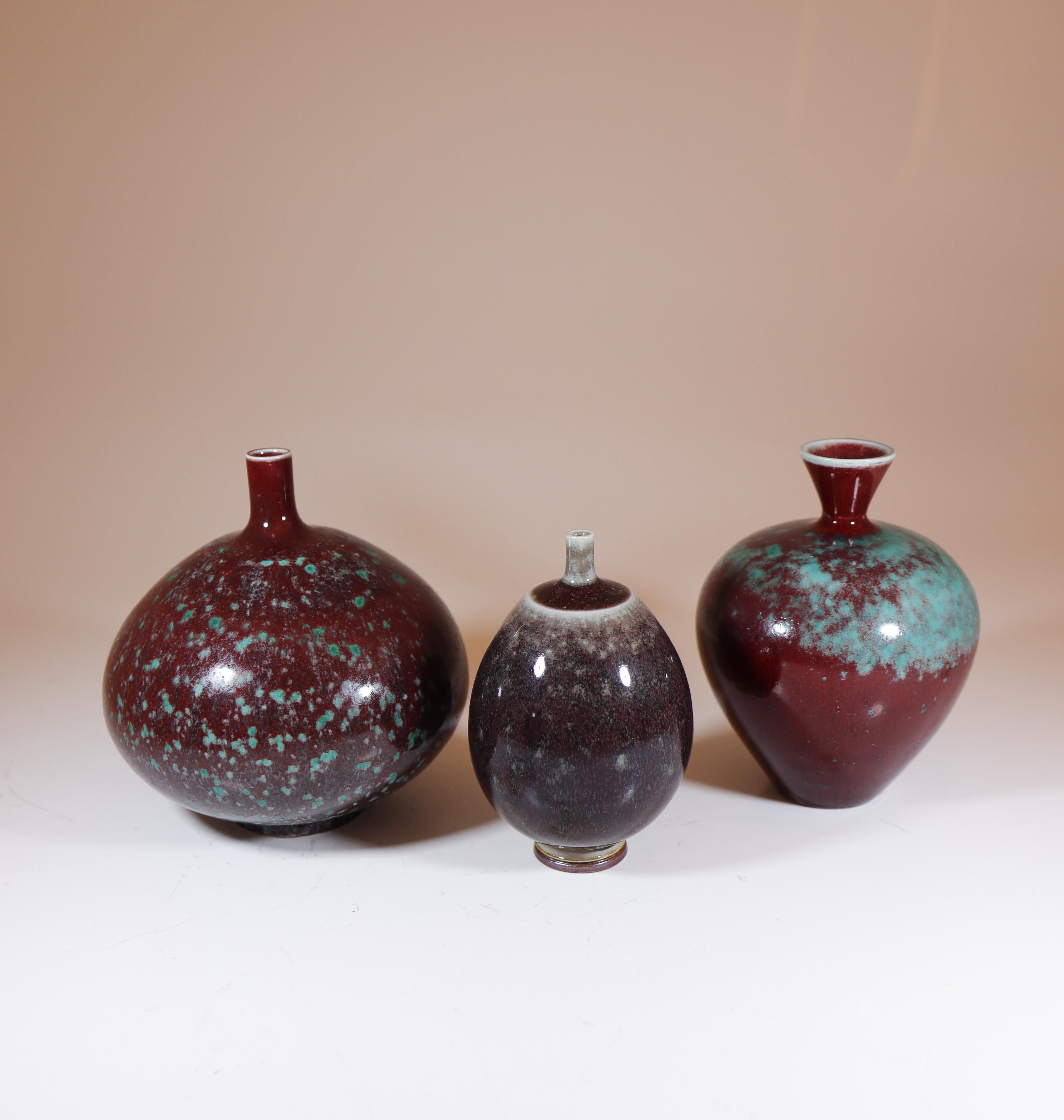 3 Stoneware Vases with Aniara Glaze Berndt Friberg Gustavsberg 1959 In Excellent Condition For Sale In Stockholm, SE