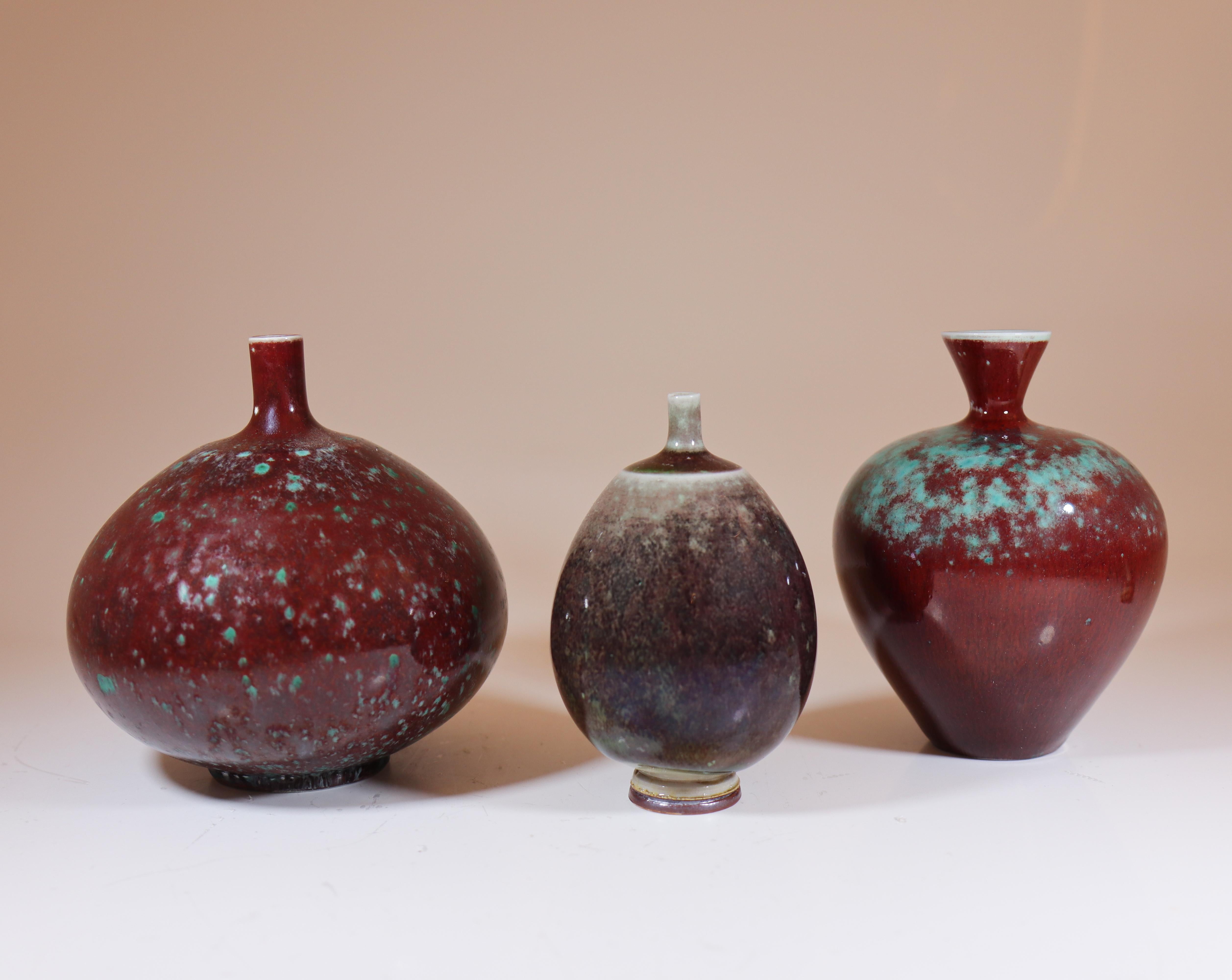 3 Stoneware Vases with Aniara Glaze Berndt Friberg Gustavsberg 1959 For Sale 1