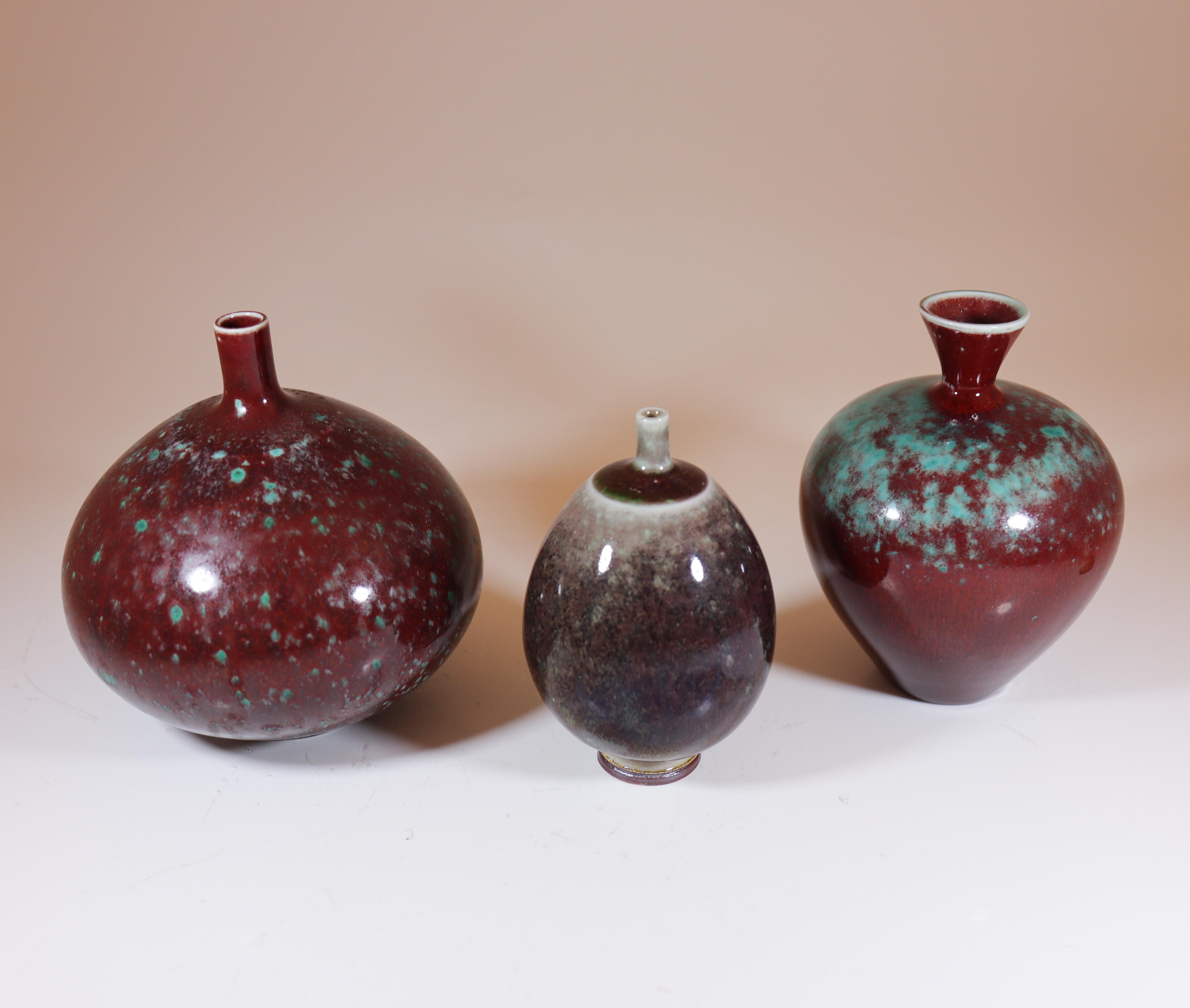 3 Stoneware Vases with Aniara Glaze Berndt Friberg Gustavsberg 1959 For Sale 2