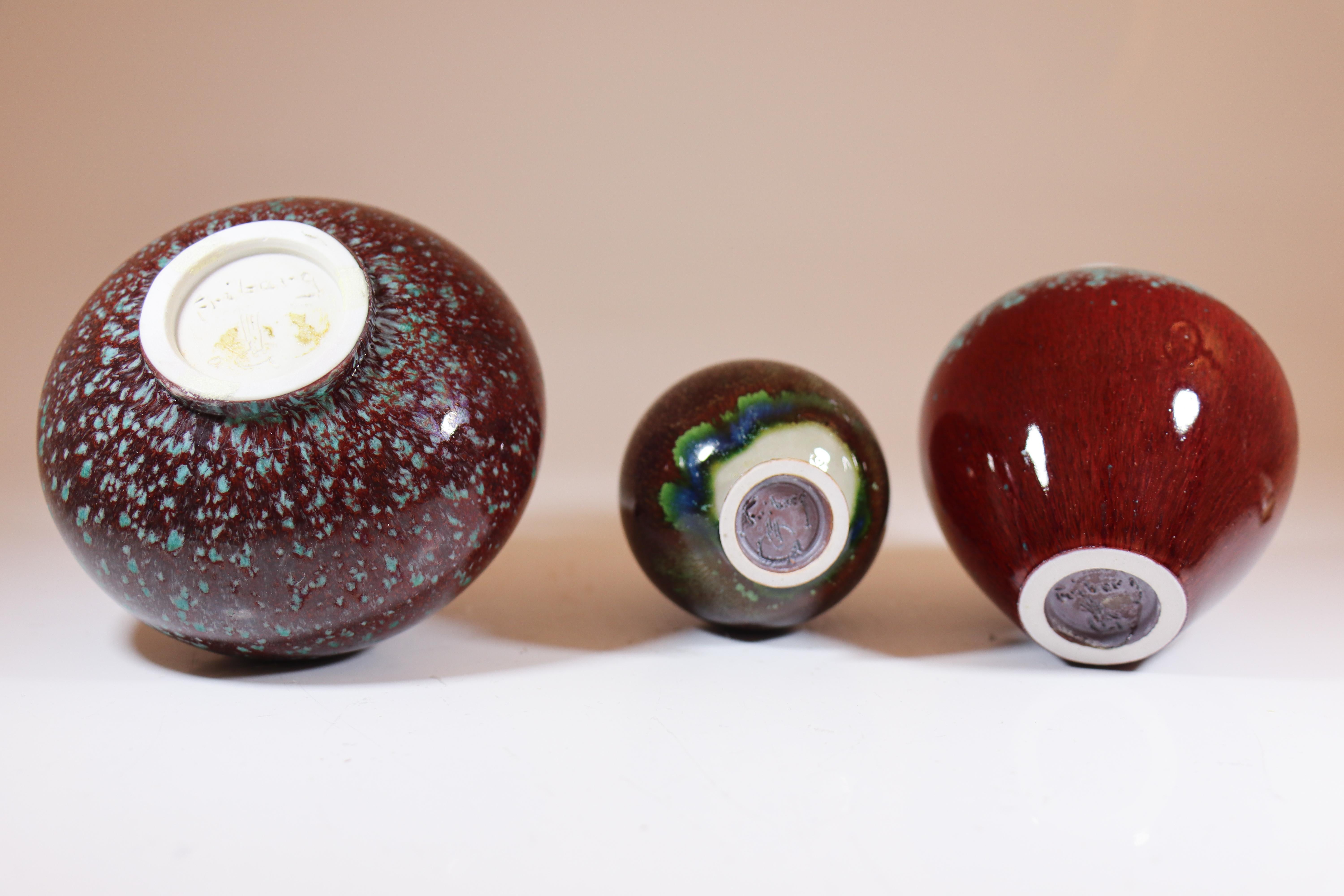 3 Stoneware Vases with Aniara Glaze Berndt Friberg Gustavsberg 1959 For Sale 3