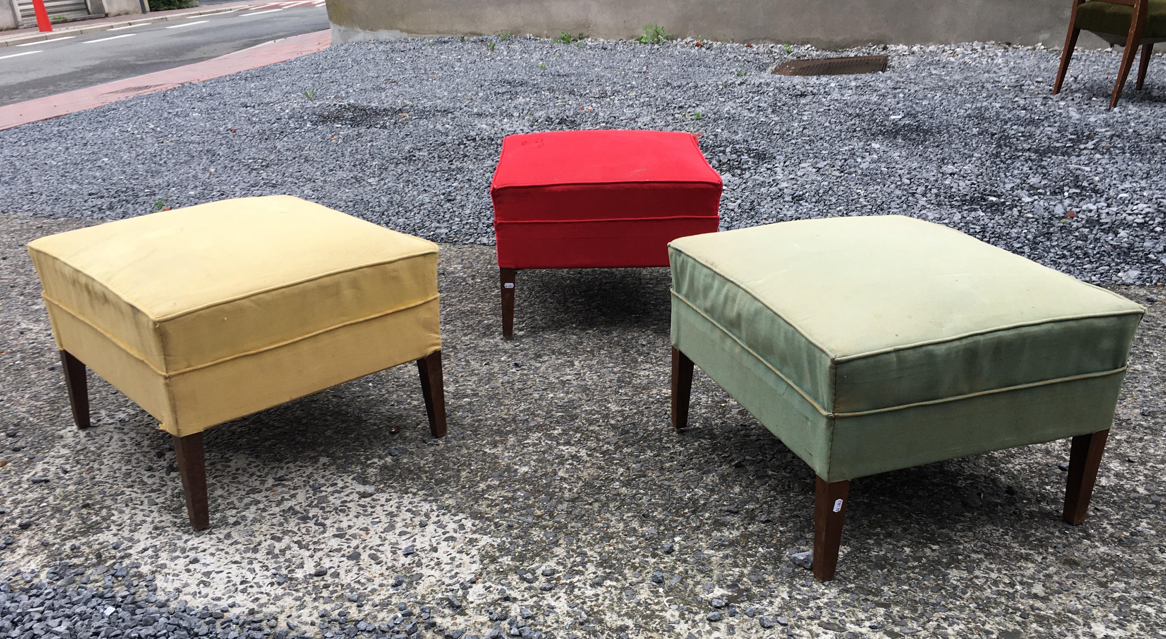 Mid-Century Modern 3 Stools from the French Reconstruction Period, circa 1950 Fabric to Change For Sale