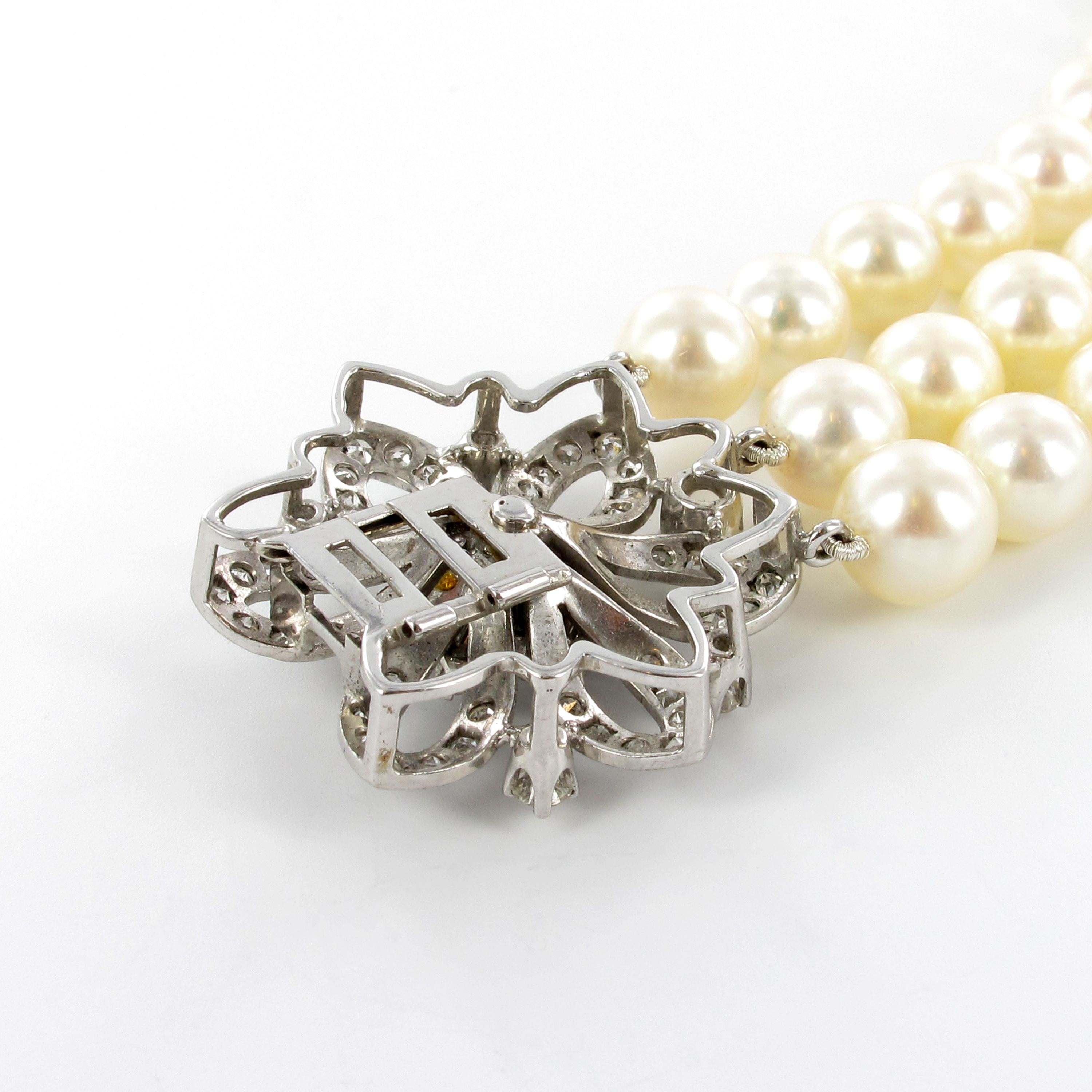 3-Strand Akoya Cultured Pearl Diamond Necklace 2
