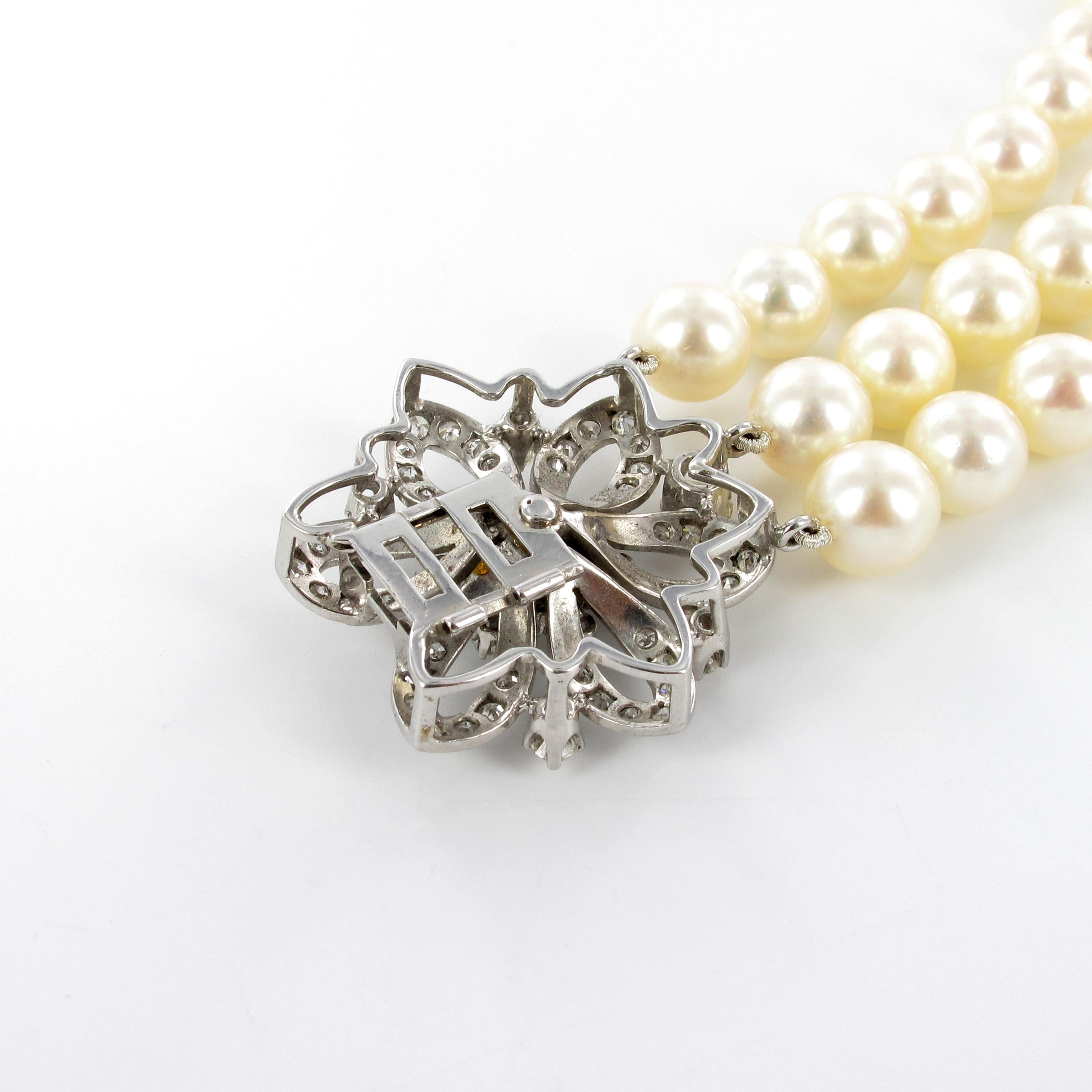 3-Strand Akoya Cultured Pearl Diamond Necklace 3