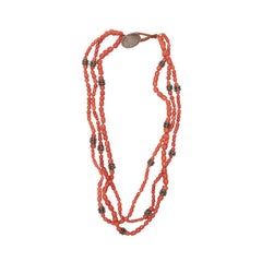 3 Strand Antique Coral Necklace with Silver Accent Beads