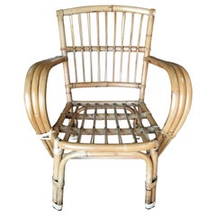 Vintage 3-Strand Bentwood Rattan Armchair with Stick Rattan Back