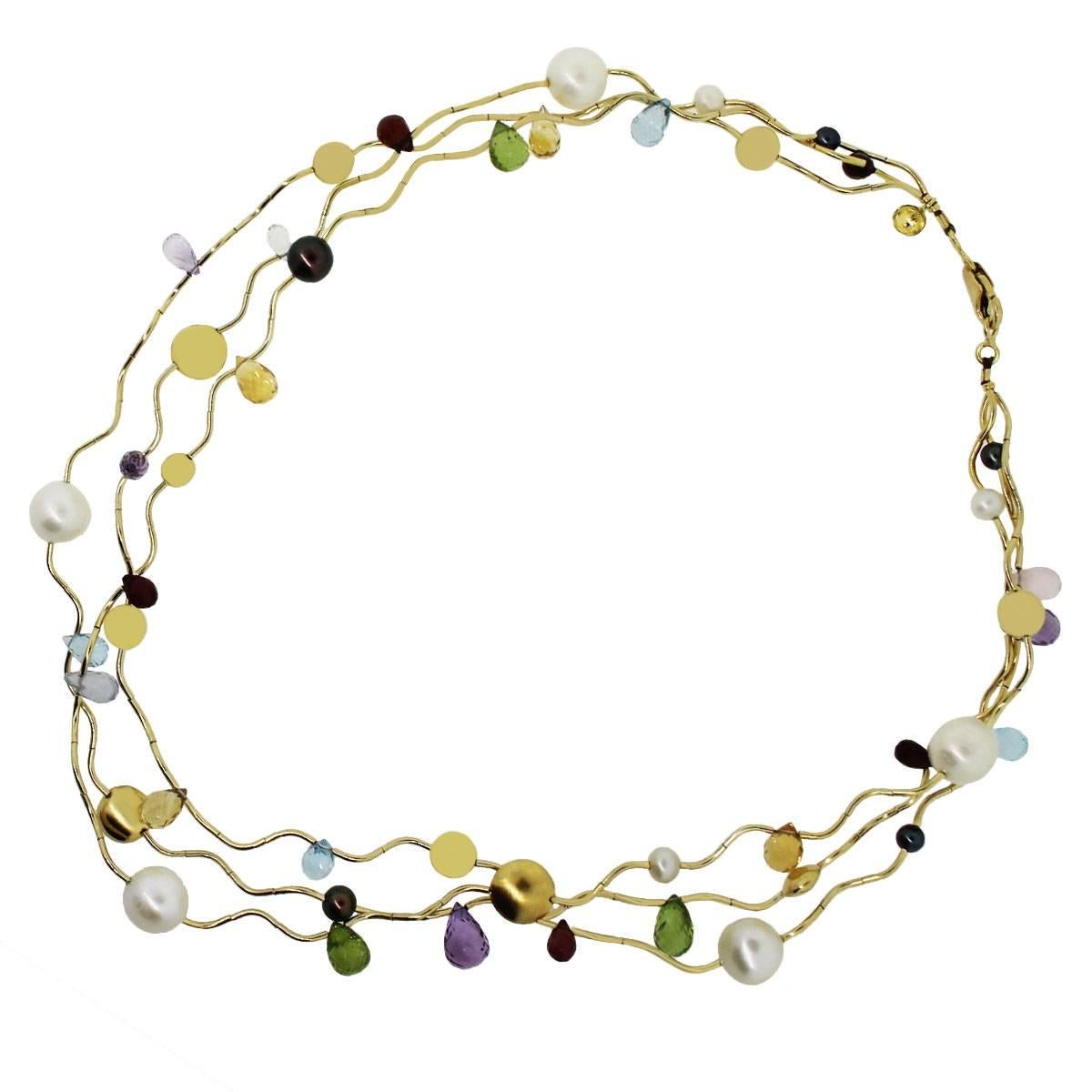 Women's Three Strand Gemstone Necklace