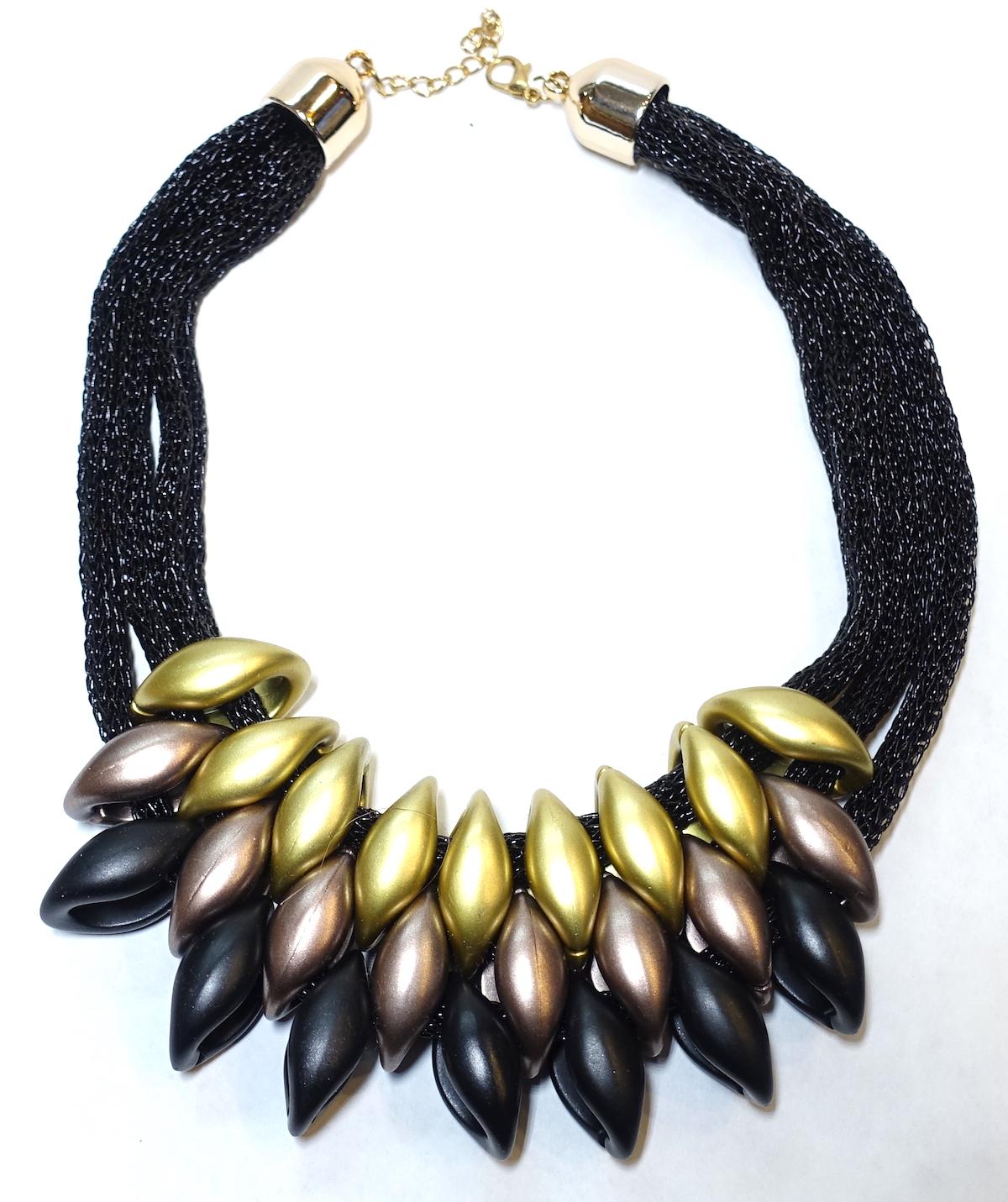 3-Strand Gold, Black, Copper Bib Necklace In Good Condition In New York, NY