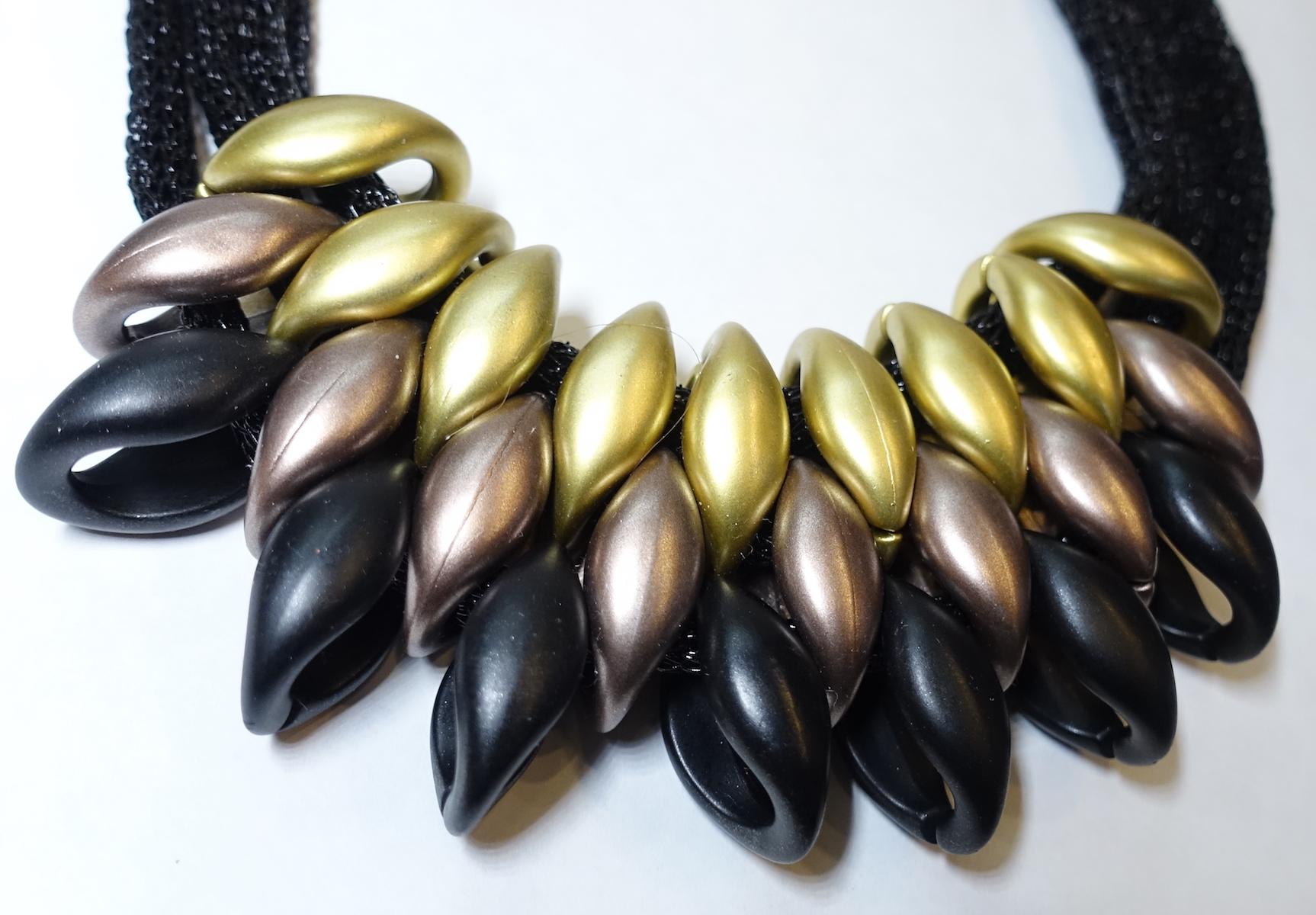 Women's 3-Strand Gold, Black, Copper Bib Necklace