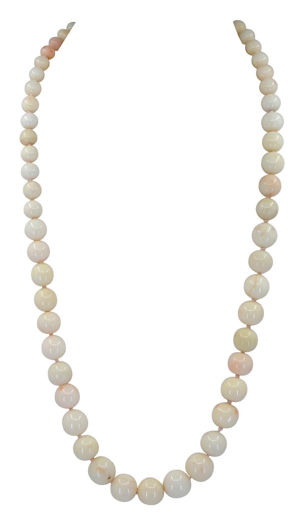 These White Coral beads were purchased as part of an estate before being made into this classic 3 strand necklace. 3 Strands of Graduated White Coral that are comprised of large, round natural, untreated ocean gems that measure from 7mm-13mm each.