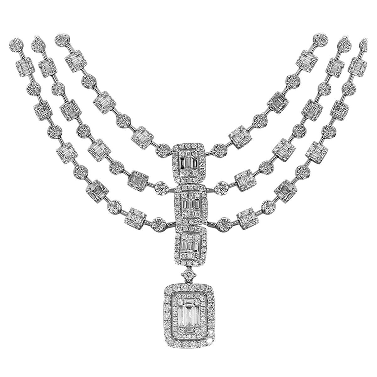 3 Strand Halo Diamond Necklace