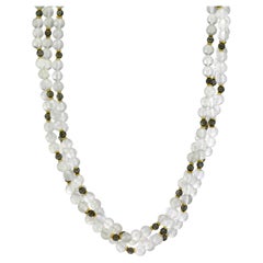 3-Strand Moonstone and Labradorite Beaded Necklace with 18k Yellow Gold Accents