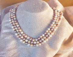 3-Strang Mehrfarbige Südsee Kulturperlenkette Gold