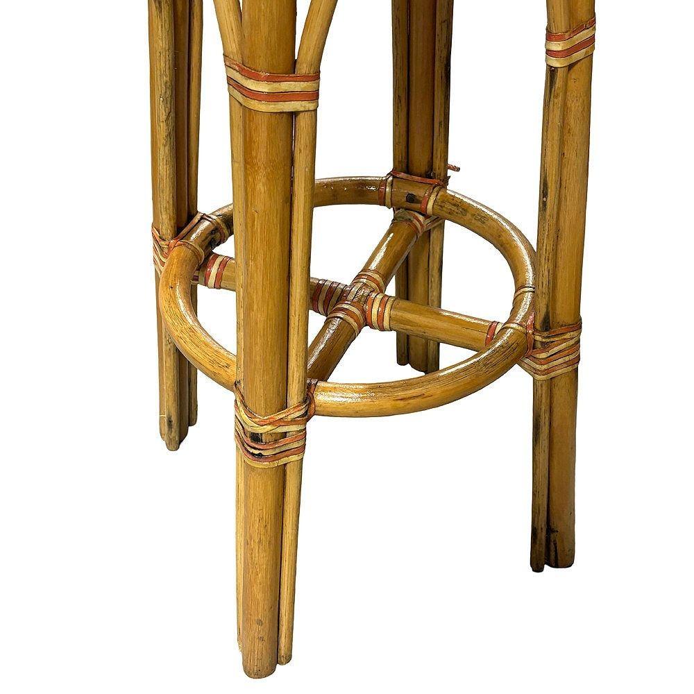 3-Strand Rattan Barstool w/ Multi-color Woven Seat In Excellent Condition For Sale In Van Nuys, CA